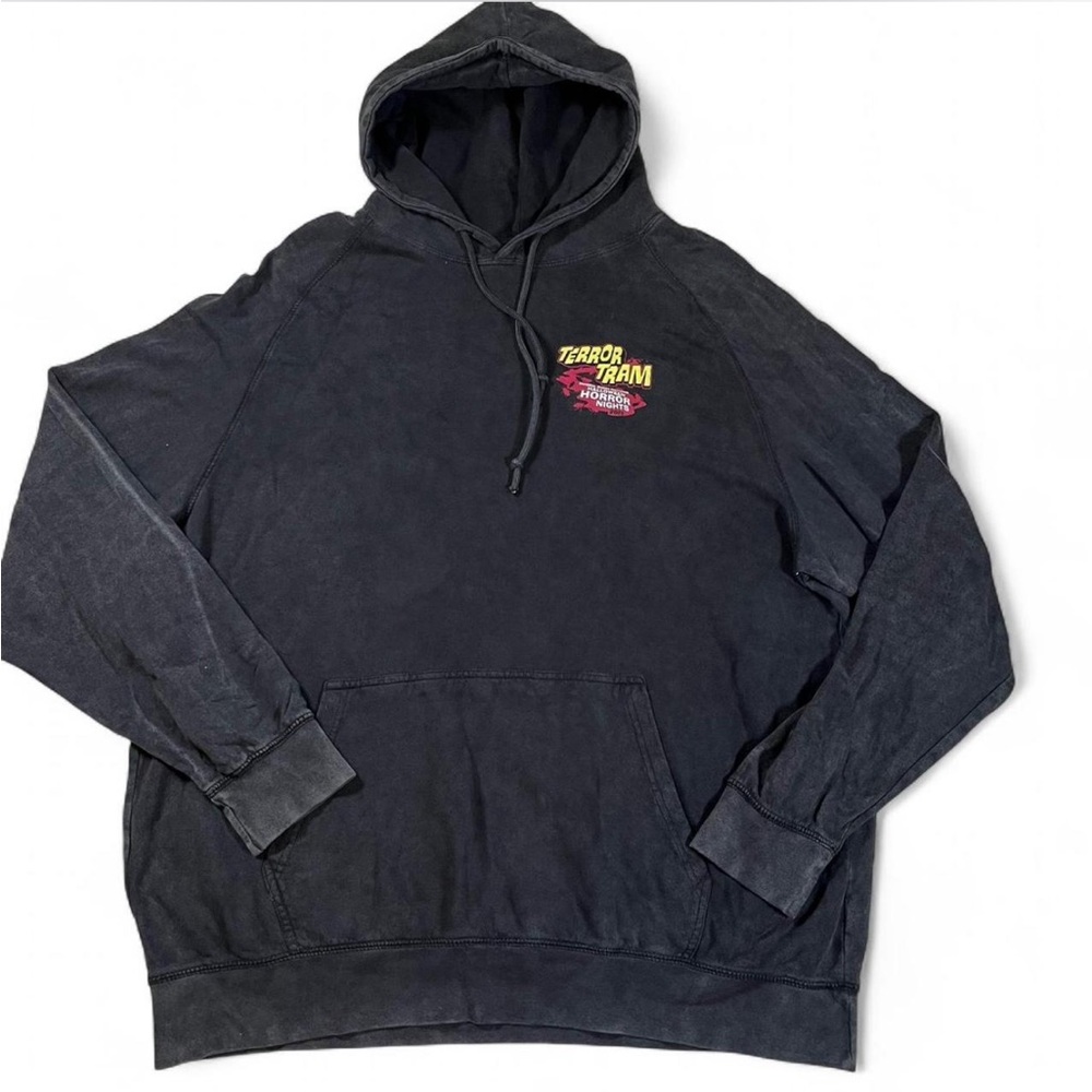 Universal‎ Studios Halloween Horror Night 2023 Terror Tram Gray Hoodie Vtg Wash